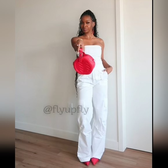 NWT Zara Strapless Utility Cargo Jumpsuit Wide White Long - Picture 3 of 16